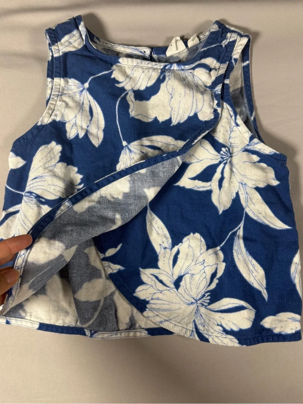 GAP Blue Floral Tank Top with White Bloom Print